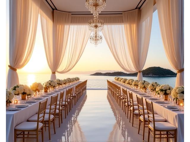 Opulent destination wedding setup by the sea