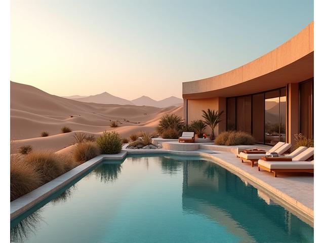 Luxurious desert resort with stunning architecture blending into the landscape