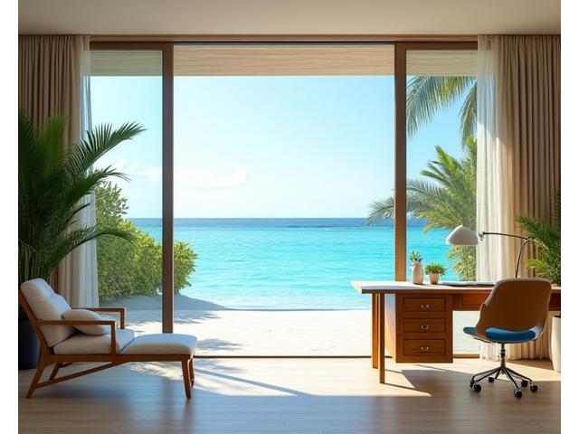 Elegant beachfront villa with a dedicated office space and ocean views